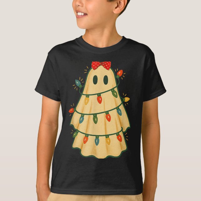 Cute Lit Ghost Christmas Tree Funny Gift Halloween T Shirt (Framsida)