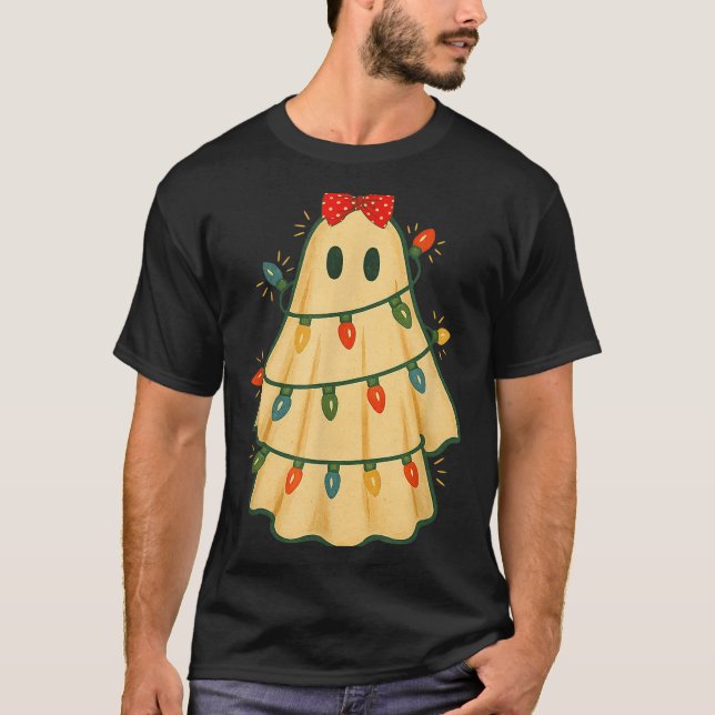 Cute Lit Ghost Christmas Tree Funny Gift Halloween T Shirt (Framsida)
