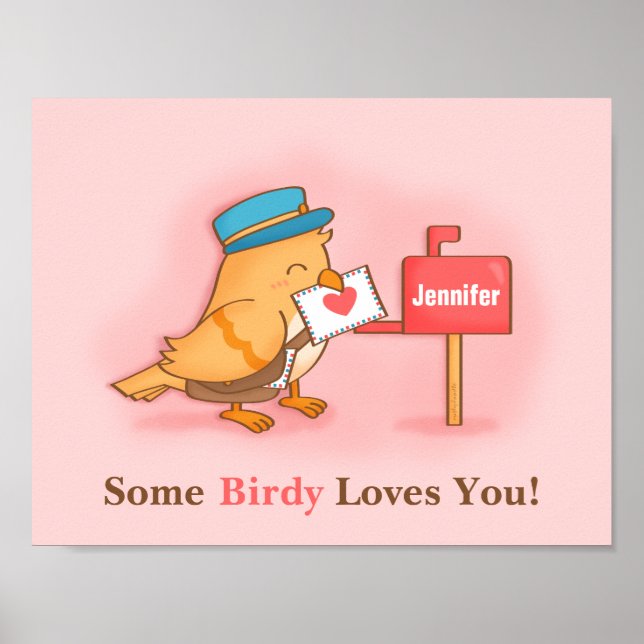 Cute Lite Birdy Kärlek Du Postman Bird Brev Poster (Framsidan)
