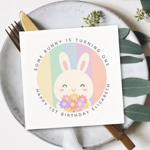 Cute Lite Bunny håller på att vrida en regnbågsfåg Pappersservett