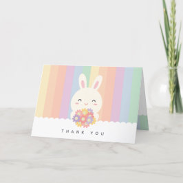 Cute lite Bunny Rabbit med Flowers Rainbow Tack Kort