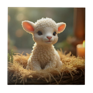 CUTE LITTE LAMB I MANGER KAKELPLATTA