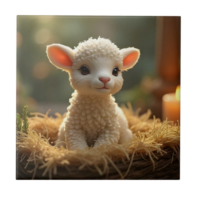 CUTE LITTE LAMB I MANGER KAKELPLATTA (Framsidan)
