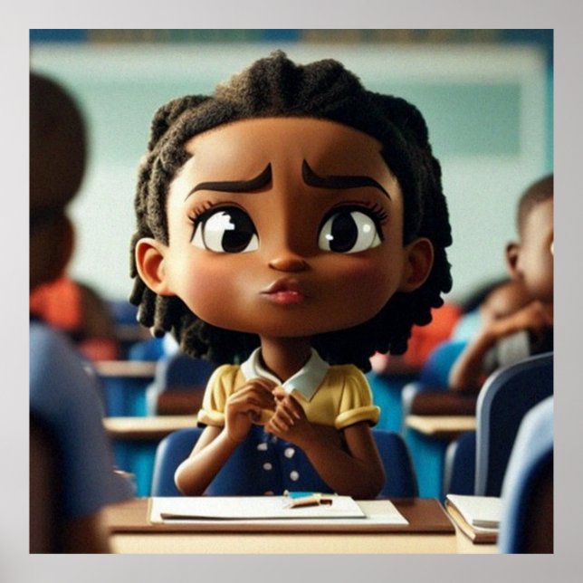 Cute Little African-American Girl i skolan Poster (Framsidan)