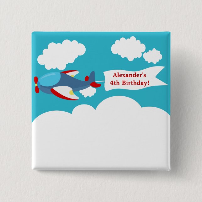 Cute Little Airplan Boy Birthday Button Knapp (Framsida)