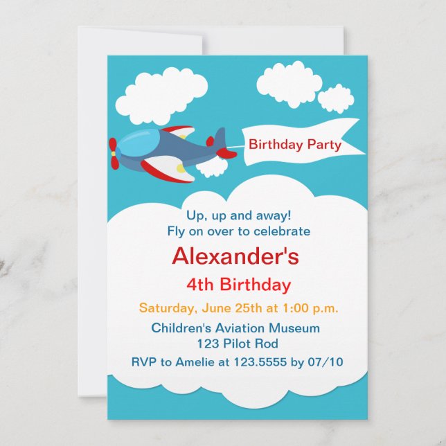 Cute Little Airplan Boy Birthday-inbjudan Inbjudningar (Framsida)