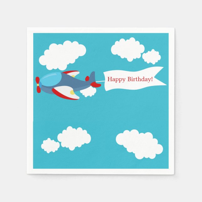 Cute Little Airplan Boy Birthday Pappra Napkins Pappersservett (Framsidan)