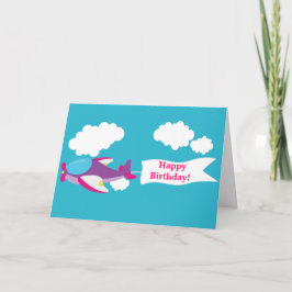 Cute Little Airplan Girl Greeting Card Kort