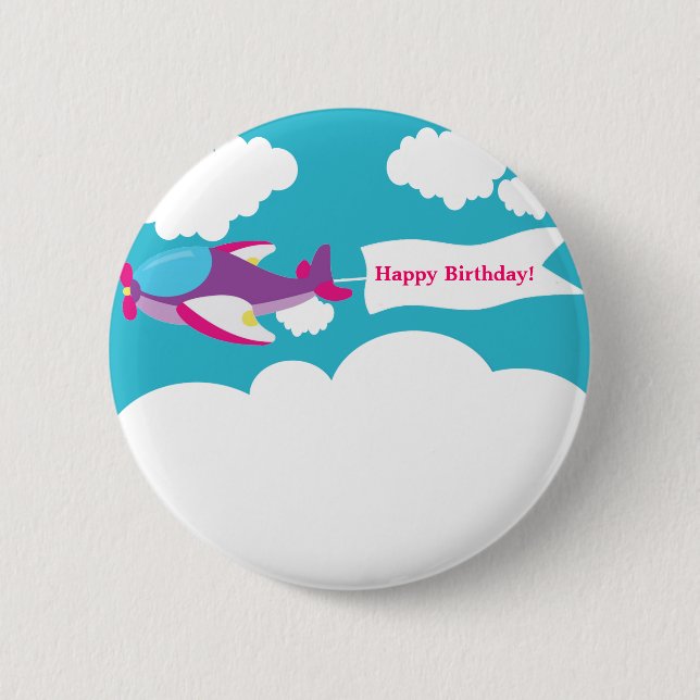 Cute Little Airplane Girl Birthday Button Knapp (Framsida)