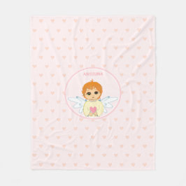 Cute Little Angel med hjärta mönster på ljus rosa Fleecefilt
