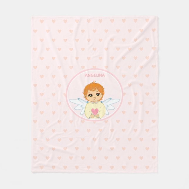 Cute Little Angel med hjärta mönster på ljus rosa Fleecefilt (Framsidan)