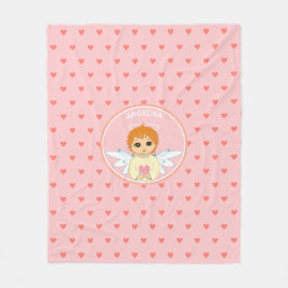 Cute Little Angel med hjärta mönster på ljus rosa Fleecefilt