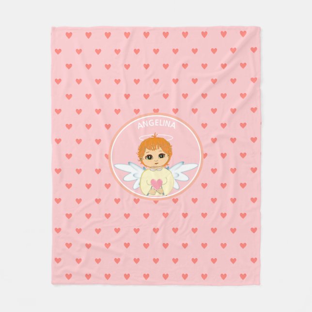 Cute Little Angel med hjärta mönster på ljus rosa Fleecefilt (Framsidan)