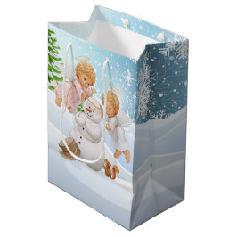 Cute Little Änglar och Snögubbe Medium Gift Bag
