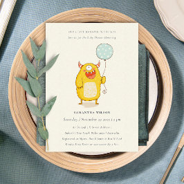 Cute Little Aqua Gult Monster Baby Shower Inbjudan