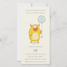 Cute Little Aqua Gult Monster Baby Shower Inbjudan