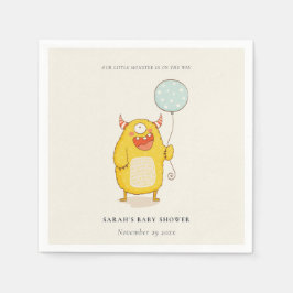 Cute Little Aqua Gult Monster Baby Shower Inbjudan Pappersservett