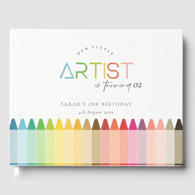 Cute Little Artist Crayon Rainbow any Age Birthday Gästböcker (Framsida)