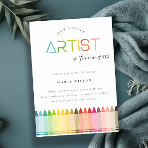 Cute Little Artist Crayon Rainbow any Age Birthday Inbjudningar