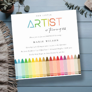 Cute Little Artist Crayon Rainbow any Age Birthday Inbjudningar