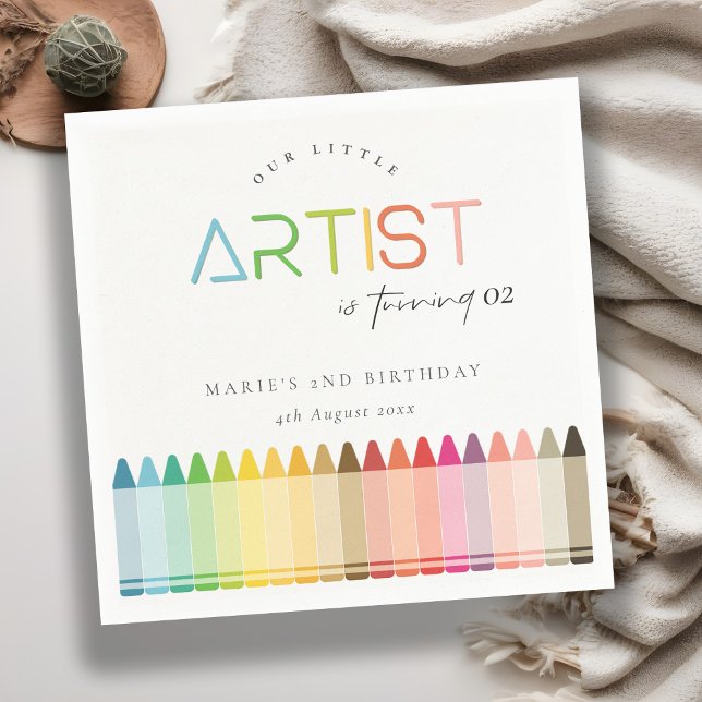 Cute Little Artist Crayon Rainbow any Age Birthday Pappersservett (Skapare uppladdad)