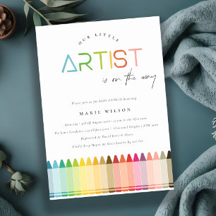 Cute Little Artist Crayon Roligt Rainbow Shower Inbjudningar