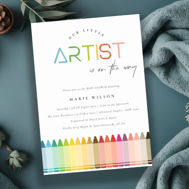 Cute Little Artist Crayon Roligt Rainbow Shower Inbjudningar (Skapare uppladdad)