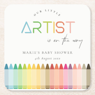 Cute Little Artist Crayon Roligt Rainbow Shower Underlägg Papper Kvadrat