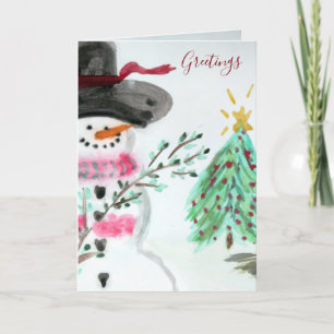 Cute Little Artistic Snögubbe Folded Helgdag Card Helgkort