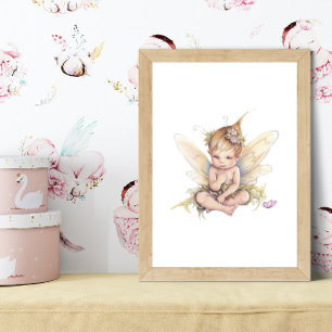 Cute Little baby Fairy vattencolor Poster