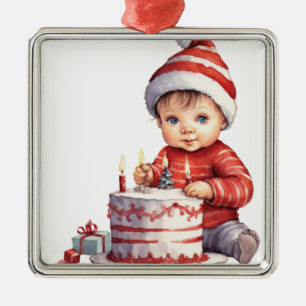 CUTE LITTLE BABY I RED MED CAKE JULGRANSPRYDNAD METALL