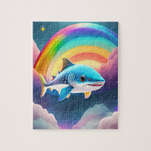 Cute Little Baby Shark som flyger med det femte re Pussel