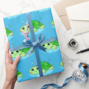 Cute Little Baby Turtles Birthday eller Baby Showe Presentpapper