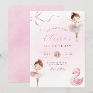 Cute Little Ballerina Girl Birthday Inbjudningar