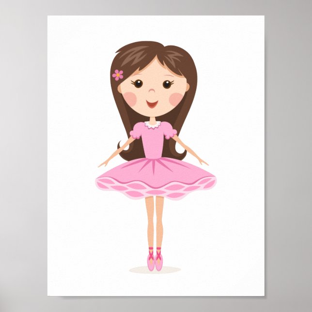 Cute Little ballerina tecknad girl in rosa tutu Poster (Framsidan)