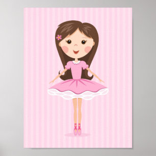 Cute Little ballerina tecknad girl in rosa tutu Poster