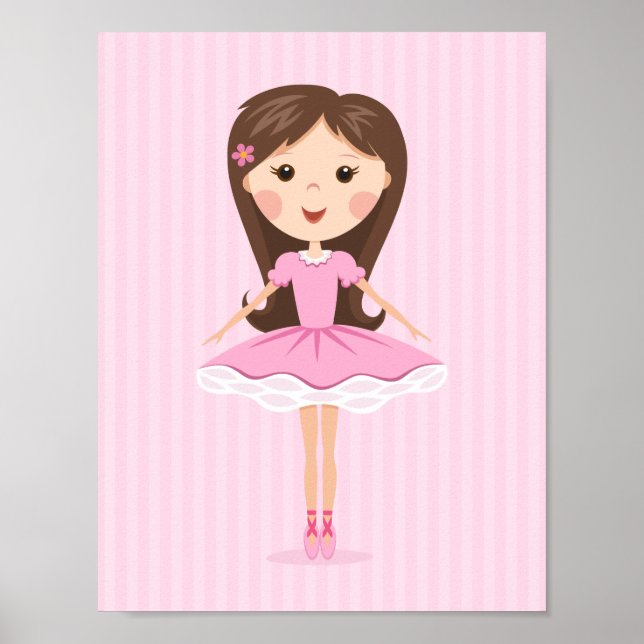 Cute Little ballerina tecknad girl in rosa tutu Poster (Framsidan)
