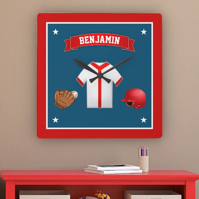 Cute Little Baseball Player Kids Room Fyrkantig Klocka (Skapare uppladdad)