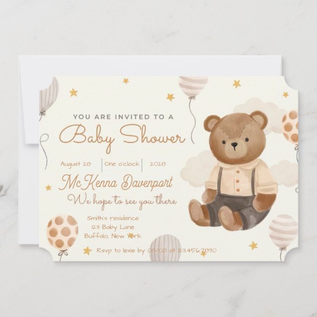 Cute Little Bear Boy Baby Shower Inbjudningar (Framsida)
