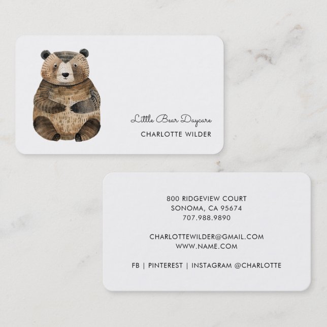 Cute Little Bear Daycare Business Card Visitkort (Fram/baksida)