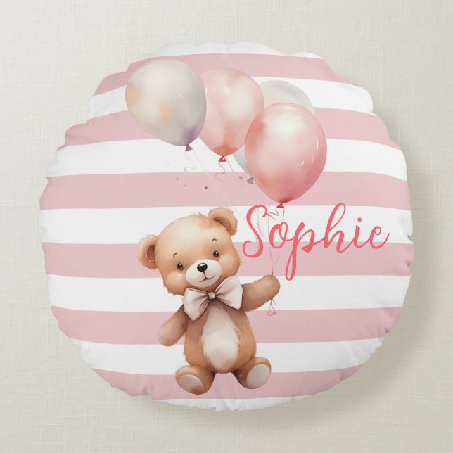 Cute Little Bear i Rosa Rund Kudde (Framsidan)