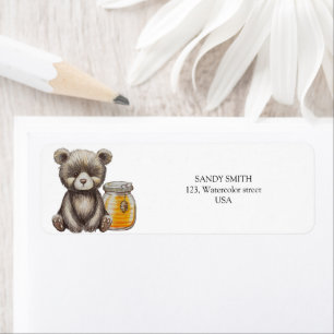 Cute Little Bear med honung burk Returadress Etikett