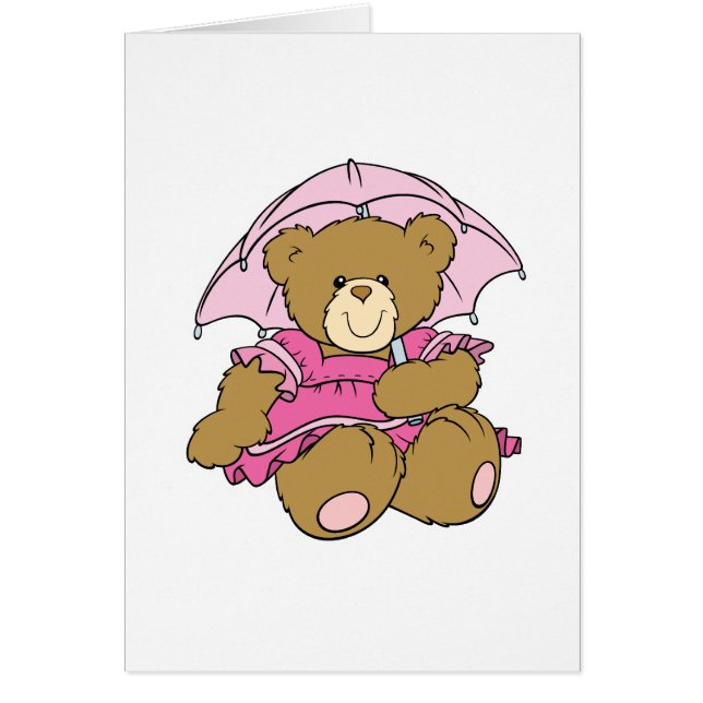 Cute Little Bear med Rosa Umbrella Hälsningskort (Framsidan)