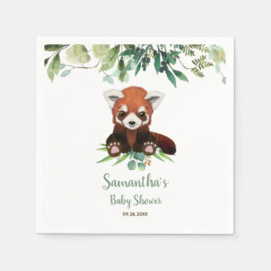 Cute Little Bear Red Panda Baby Shower Greenery Na Pappersservett