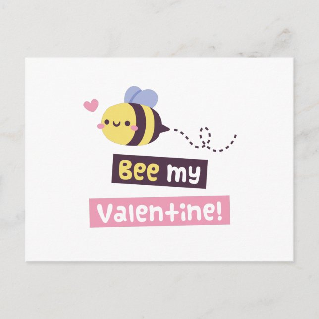 Cute Little Bee, Bee My Valentine Pun Hälsning Vykort (Framsida)