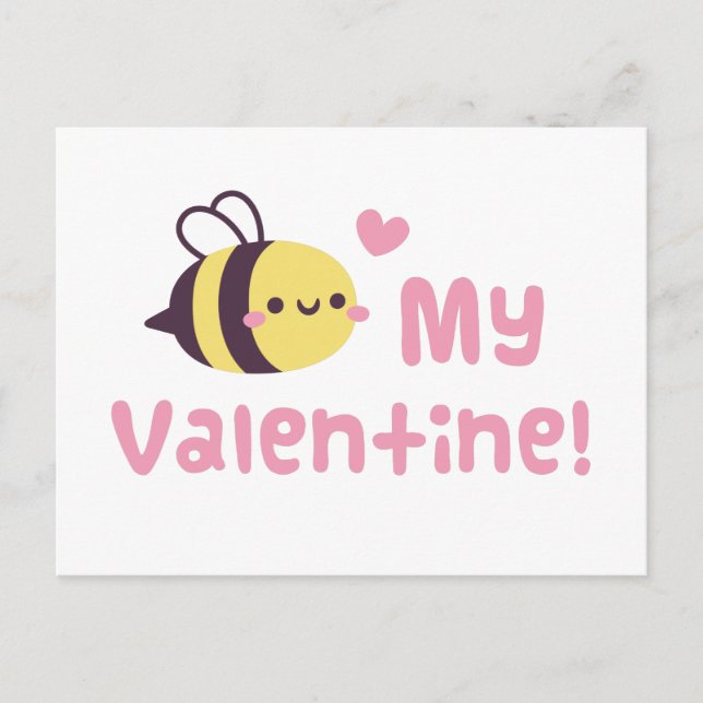 Cute Little Bee Doodle, Bee My Valentine Pun Vykort (Framsida)