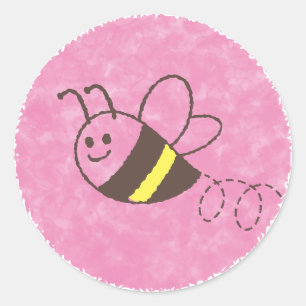 Cute Little Bee Flies Rosa Watercolor Baby Shower Runt Klistermärke