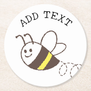 Cute Little Bee Flies White Baby Shower Underlägg Papper Rund