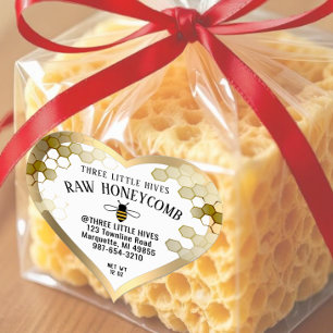 Cute Little Bee HONEYCOMB-etikett Guld Gräns Hjärtformat Klistermärke
