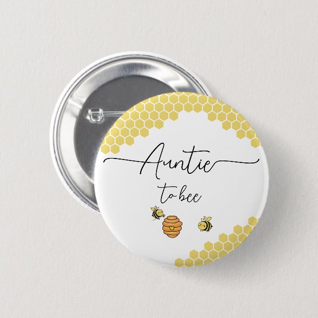 Cute Little Bees Honeycomb Auntie-to-bee Button Knapp (Framsida & baksida)